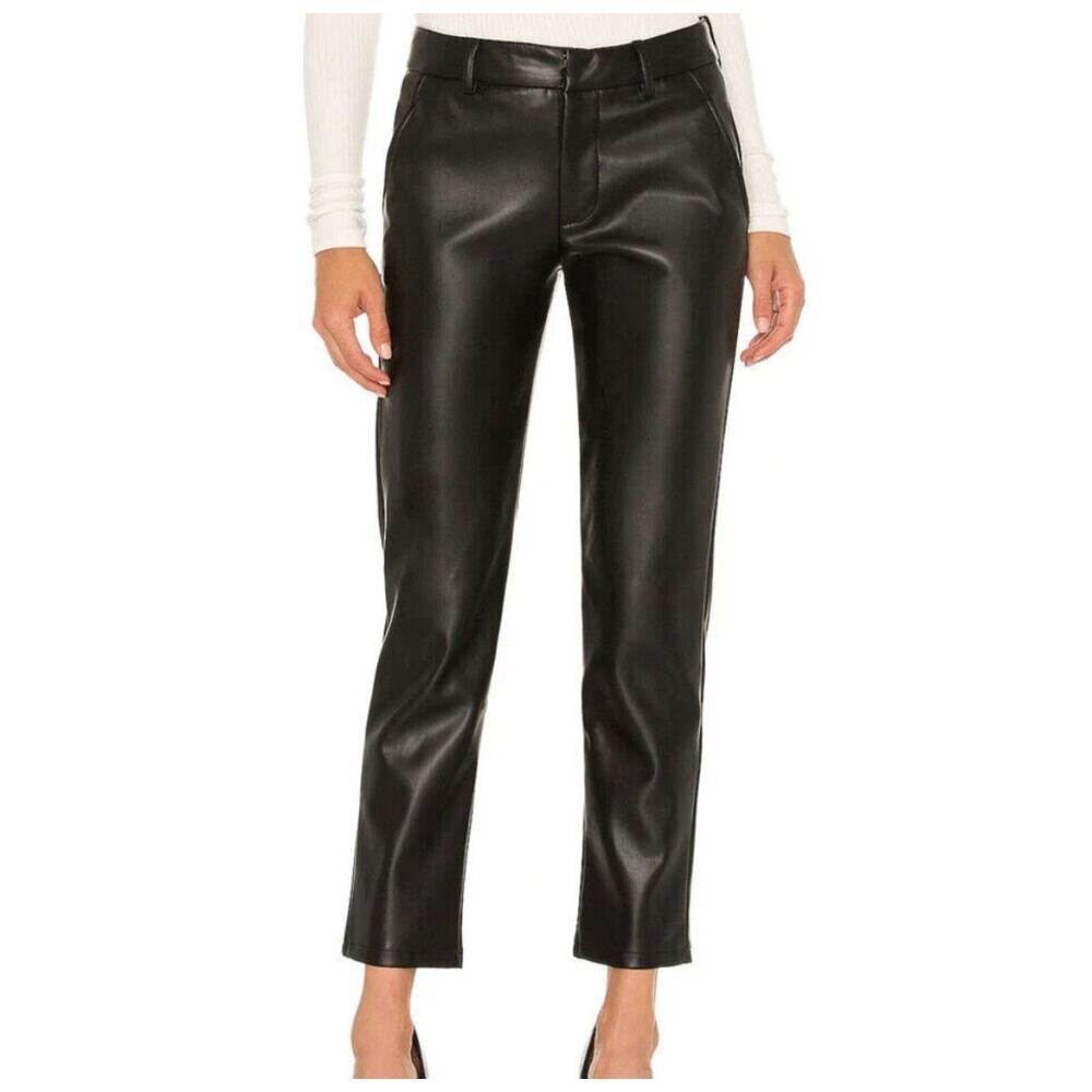 NWT LBLC The Label Franny Vegan Faux Leather Trouser Cropped Pants Black Sz L